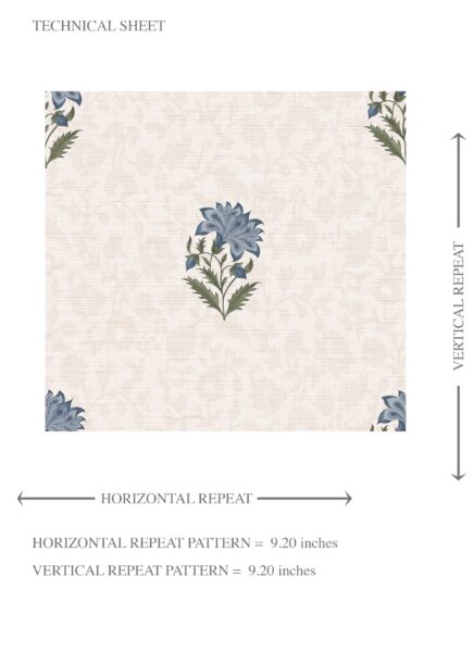 'Acanthus' Botanical/ Floral Block Print Wallpaper (Blue/ Green/ Taupe) - Image 8