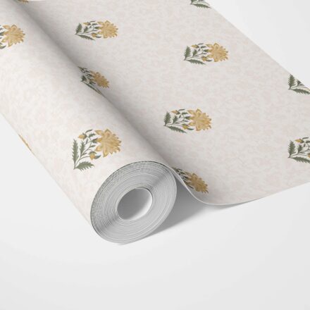 'Chiara' Botanical/ Floral Block Print Wallpaper (Yellow/ Green/ Taupe) - Image 2