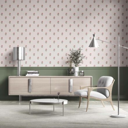 'Zahrat' Botanical/ Floral Block Print Wallpaper (Pink/ Green/ Taupe) - Image 3