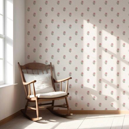 'Zahrat' Botanical/ Floral Block Print Wallpaper (Pink/ Green/ Taupe) - Image 5