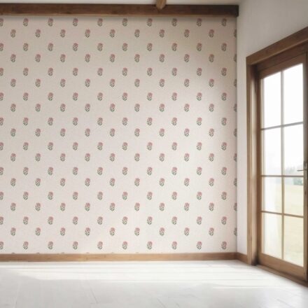 'Zahrat' Botanical/ Floral Block Print Wallpaper (Pink/ Green/ Taupe) - Image 7