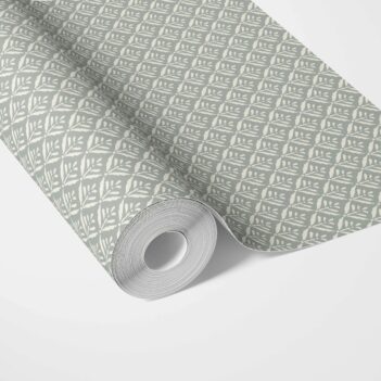 'Zeus' Small Floral Lattice/ Leaf Textured Wallpaper (Green-Gray)