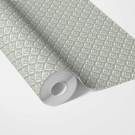 'Zeus' Small Floral Lattice/ Leaf Textured Wallpaper (Green-Gray)
