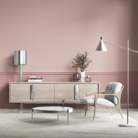 'Bawsir' Small Floral Lattice/ Leaf Textured Wallpaper (Dusty Pink/ Off-White) - Image 3