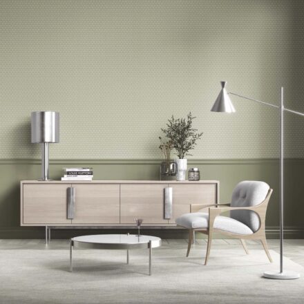 'Terza' Small Floral Lattice/ Leaf Textured Wallpaper (Olive Green/ Off-White) - Image 3