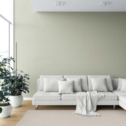 'Terza' Small Floral Lattice/ Leaf Textured Wallpaper (Olive Green/ Off-White) - Image 6