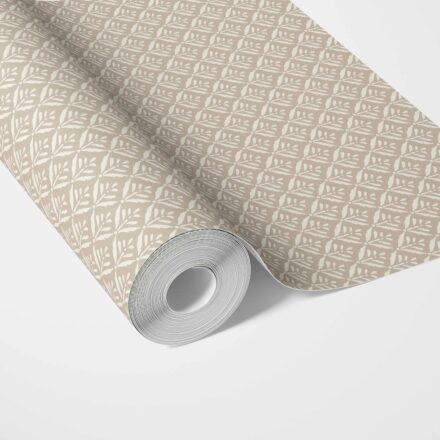 'Martina' Neutral Small Floral Lattice/ Leaf Textured Wallpaper (Beige/ Light Brown/ Off-White)