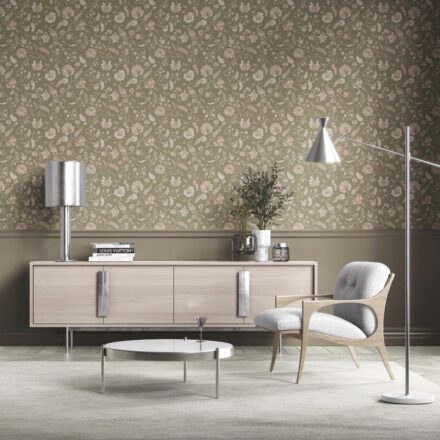 'Angelica' Floral/ Botanical Patterned Wallpaper (Olive Green/ Beige) - Image 2