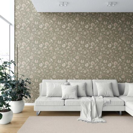 'Angelica' Floral/ Botanical Patterned Wallpaper (Olive Green/ Beige) - Image 6