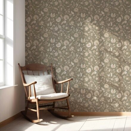 'Duwar' Floral/ Botanical Patterned Wallpaper (Olive Green/ Brown/ Beige) - Image 5