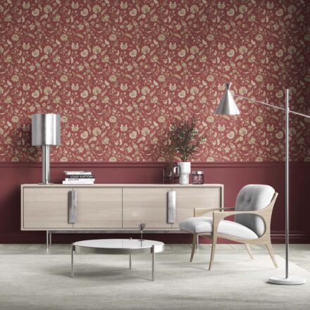 'Warda' Floral/ Botanical Patterned Wallpaper (Red/ Maroon/ Beige) - Image 2