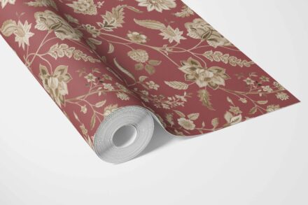 'Warda' Floral/ Botanical Patterned Wallpaper (Red/ Maroon/ Beige) - Image 3