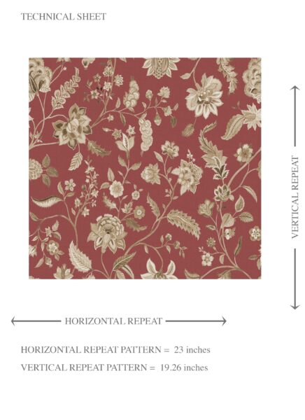 'Warda' Floral/ Botanical Patterned Wallpaper (Red/ Maroon/ Beige) - Image 8