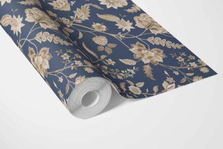 'Bear River' Floral/ Botanical Patterned Wallpaper (Navy Blue/ Beige) - Image 3
