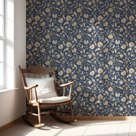 'Bear River' Floral/ Botanical Patterned Wallpaper (Navy Blue/ Beige) - Image 5