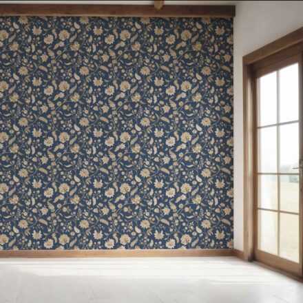 'Bear River' Floral/ Botanical Patterned Wallpaper (Navy Blue/ Beige) - Image 7