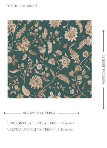 'Wavelike' Floral/ Botanical Patterned Wallpaper (Emerald Green/ Beige) - Image 8