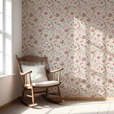 'Floret Bloom' Floral/ Botanical Patterned Wallpaper (Pink/ Green/ Blue/ Taupe) - Image 5