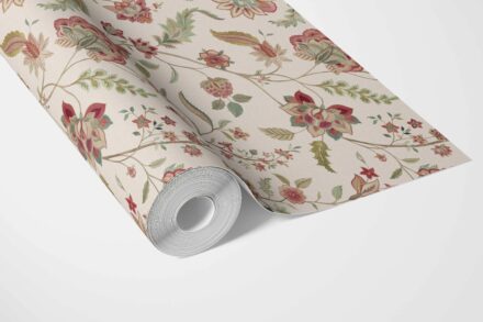 'Zanbaq' Floral/ Botanical Patterned Wallpaper (Red/ Green/ Soft Taupe) - Image 3