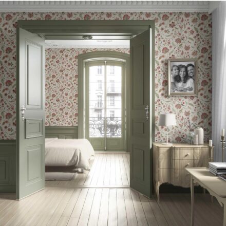 'Zanbaq' Floral/ Botanical Patterned Wallpaper (Red/ Green/ Soft Taupe) - Image 4