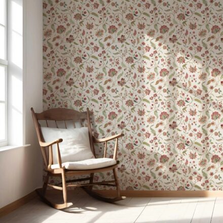 'Zanbaq' Floral/ Botanical Patterned Wallpaper (Red/ Green/ Soft Taupe) - Image 5