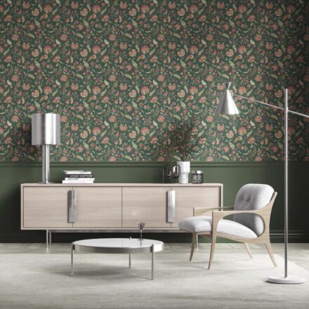 'Latrobe' Floral/ Botanical Patterned Wallpaper (Green/ Red/ Pink) - Image 2