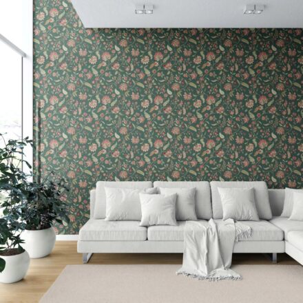 'Latrobe' Floral/ Botanical Patterned Wallpaper (Green/ Red/ Pink) - Image 6