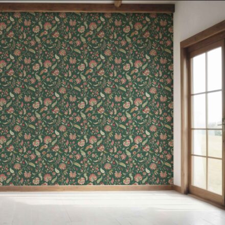 'Latrobe' Floral/ Botanical Patterned Wallpaper (Green/ Red/ Pink) - Image 7