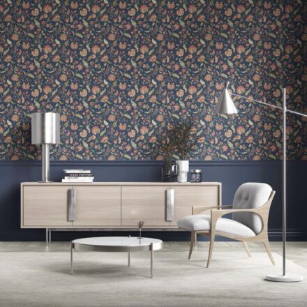 'Pale Raisin' Floral/ Botanical Patterned Wallpaper (Navy Blue/ Red/ Pink/ Green) - Image 2