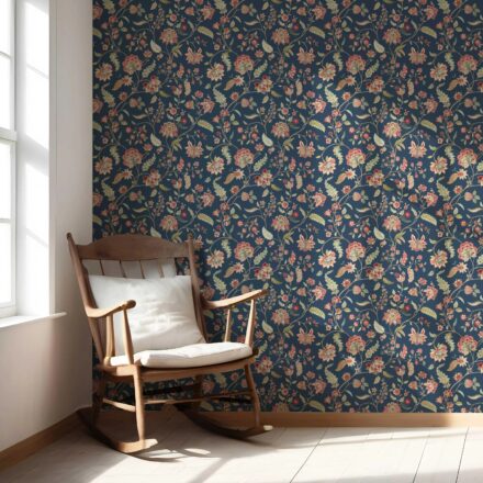 'Pale Raisin' Floral/ Botanical Patterned Wallpaper (Navy Blue/ Red/ Pink/ Green) - Image 5