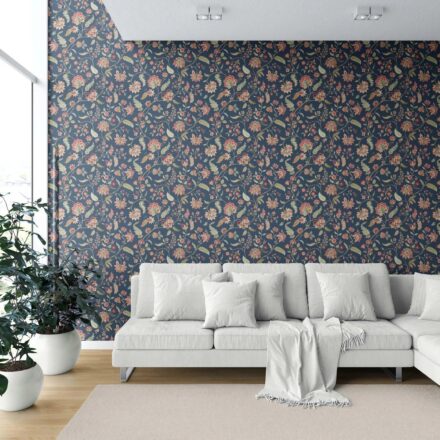 'Pale Raisin' Floral/ Botanical Patterned Wallpaper (Navy Blue/ Red/ Pink/ Green) - Image 6