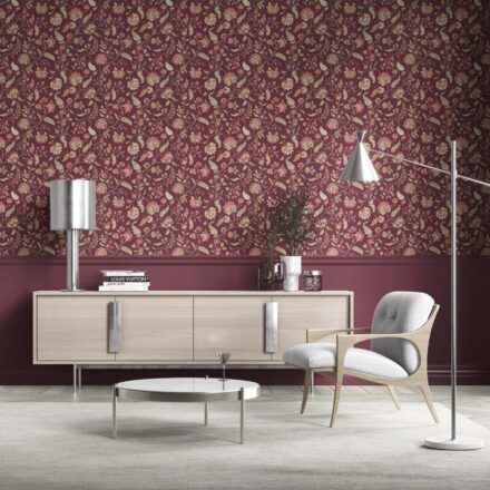'Big Splash' Floral/ Botanical Patterned Wallpaper (Deep Maroon/ Burgundy/ Pink/ Green) - Image 2