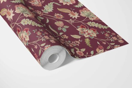 'Big Splash' Floral/ Botanical Patterned Wallpaper (Deep Maroon/ Burgundy/ Pink/ Green) - Image 3