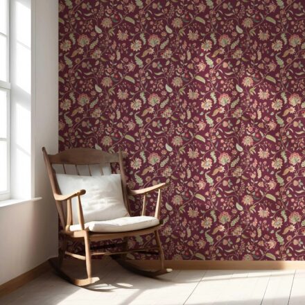 'Big Splash' Floral/ Botanical Patterned Wallpaper (Deep Maroon/ Burgundy/ Pink/ Green) - Image 5
