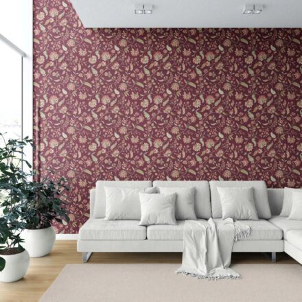 'Big Splash' Floral/ Botanical Patterned Wallpaper (Deep Maroon/ Burgundy/ Pink/ Green) - Image 6
