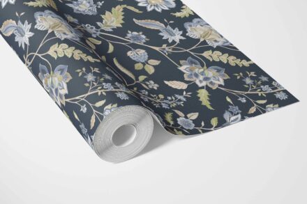 'Alicia' Floral/ Botanical Patterned Wallpaper (Midnight Blue/ Pale Blue/ Green) - Image 3