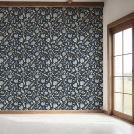 'Alicia' Floral/ Botanical Patterned Wallpaper (Midnight Blue/ Pale Blue/ Green) - Image 7