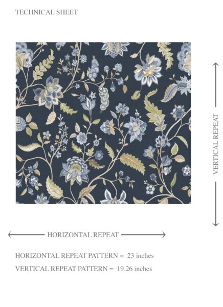 'Alicia' Floral/ Botanical Patterned Wallpaper (Midnight Blue/ Pale Blue/ Green) - Image 8