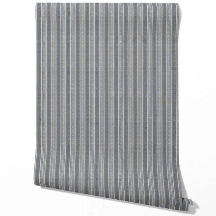 'Caprice' Geometric Striped Wallpaper (Navy Blue/ Steel Gray)