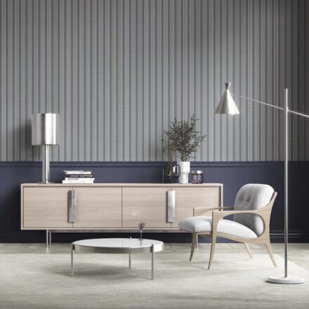 'Caprice' Geometric Striped Wallpaper (Navy Blue/ Steel Gray) - Image 4
