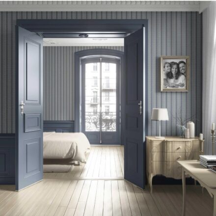 'Caprice' Geometric Striped Wallpaper (Navy Blue/ Steel Gray) - Image 5