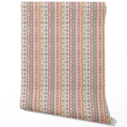 'Charta' Vintage Bohemian Striped Wallpaper (Pink/ Red/ Green/ Yellow)