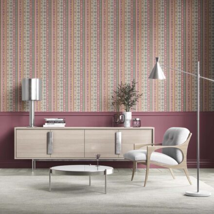 'Charta' Vintage Bohemian Striped Wallpaper (Pink/ Red/ Green/ Yellow) - Image 2