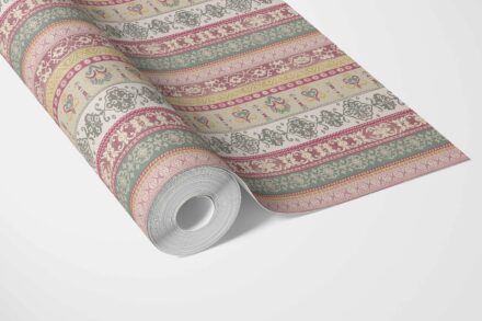 'Charta' Vintage Bohemian Striped Wallpaper (Pink/ Red/ Green/ Yellow) - Image 3