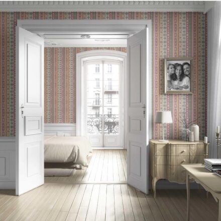 'Charta' Vintage Bohemian Striped Wallpaper (Pink/ Red/ Green/ Yellow) - Image 4