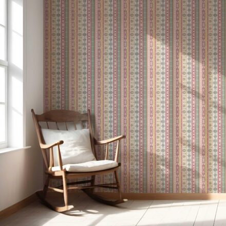 'Charta' Vintage Bohemian Striped Wallpaper (Pink/ Red/ Green/ Yellow) - Image 5