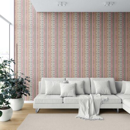 'Charta' Vintage Bohemian Striped Wallpaper (Pink/ Red/ Green/ Yellow) - Image 6
