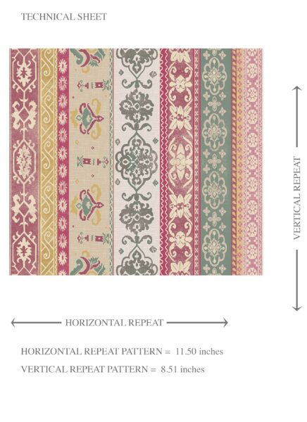 'Charta' Vintage Bohemian Striped Wallpaper (Pink/ Red/ Green/ Yellow) - Image 8