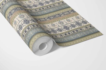 'Archer Game' Vintage Bohemian Striped Wallpaper (Navy Blue/ Olive Green/ Gray/ Brown) - Image 3