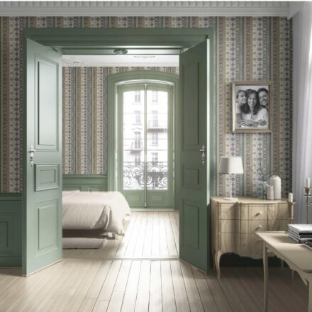 'Archer Game' Vintage Bohemian Striped Wallpaper (Navy Blue/ Olive Green/ Gray/ Brown) - Image 4
